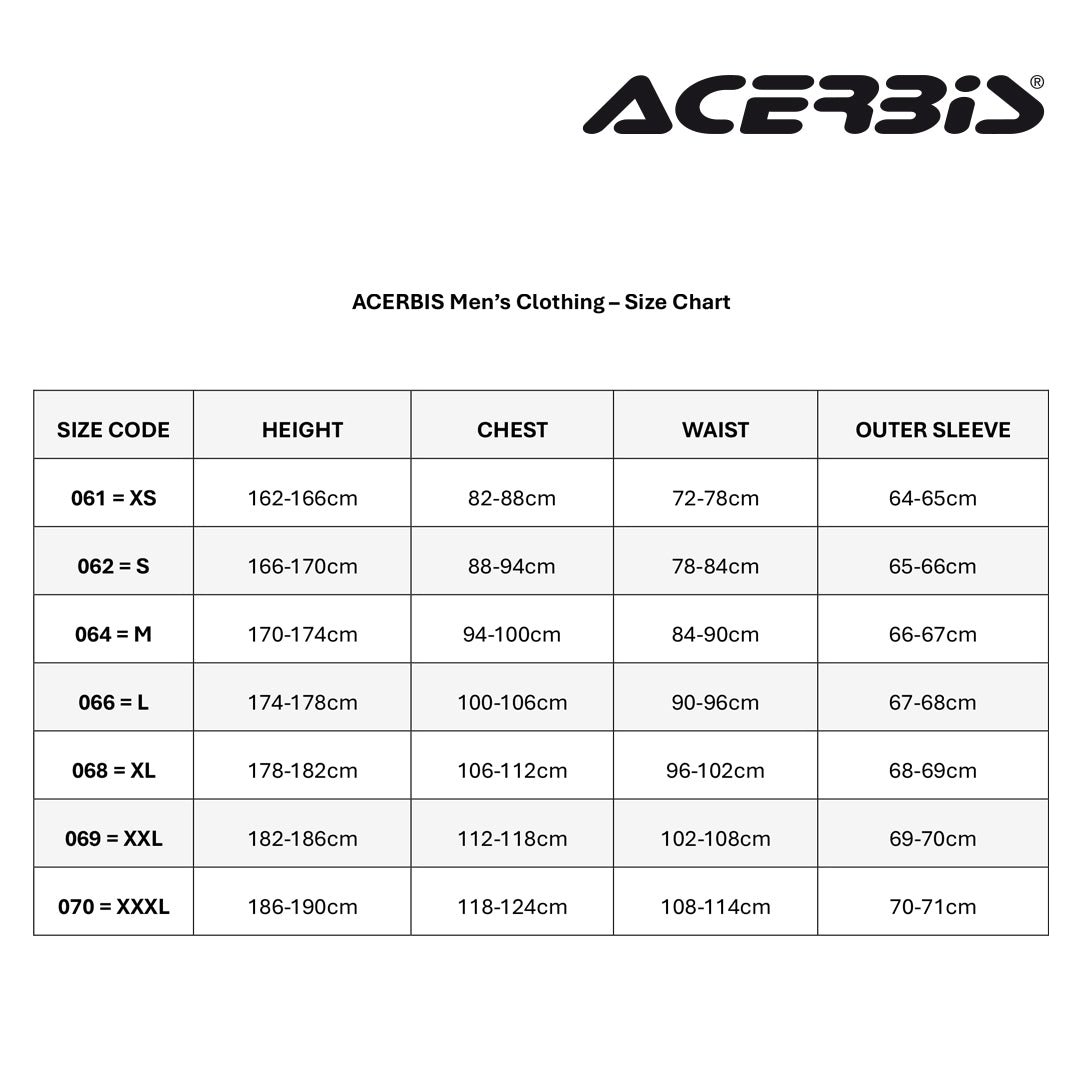 Acerbis Mens Clothing Size Chart